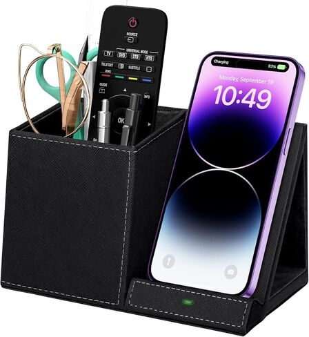 Desk Supplies Organizer, Multi-Functional Pencil Pen Holder with Wireless Charger, Desktop Stationery Organizer, Home Office Supply Storage Box Caddy (Black) in Kuwait