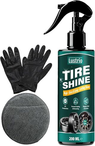 Tire Shine Spray 7oz – Oil Based Dressing for Wet Look & UV Protection – Restores Black on Tires, Rubber Trims & Bumpers – Long Lasting, Non-Sticky – Includes Sponge & Gloves in Saudi Arabia