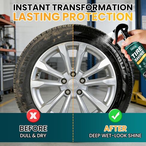 Tire Shine Spray 7oz – Oil Based Dressing for Wet Look & UV Protection – Restores Black on Tires, Rubber Trims & Bumpers – Long Lasting, Non-Sticky – Includes Sponge & Gloves in Saudi Arabia