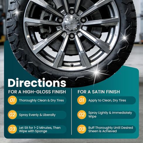 Tire Shine Spray 7oz – Oil Based Dressing for Wet Look & UV Protection – Restores Black on Tires, Rubber Trims & Bumpers – Long Lasting, Non-Sticky – Includes Sponge & Gloves in Saudi Arabia