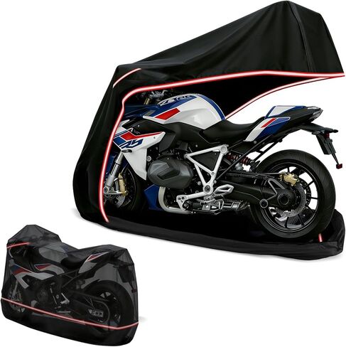 Full Enclosed Motorcycle Cover - Waterproof for Outdoor & Indoor Storage,Heavy 600D Duty with Reflective Strips,Fits Scooters & Touring Motorcycles up to Length96.5" x 45" x 53"Black in Saudi Arabia