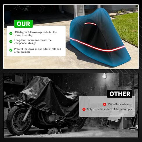 Full Enclosed Motorcycle Cover - Waterproof for Outdoor & Indoor Storage,Heavy 600D Duty with Reflective Strips,Fits Scooters & Touring Motorcycles up to Length96.5" x 45" x 53"Black in Saudi Arabia