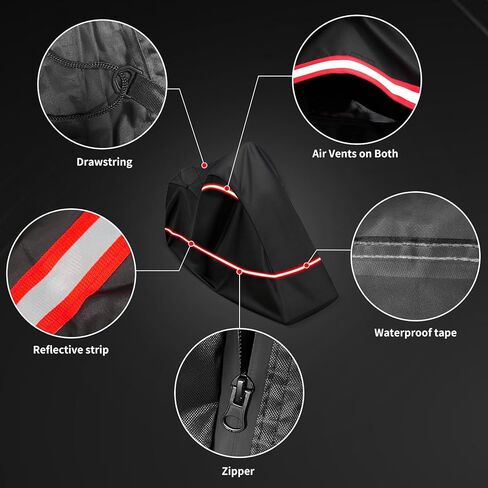 Full Enclosed Motorcycle Cover - Waterproof for Outdoor & Indoor Storage,Heavy 600D Duty with Reflective Strips,Fits Scooters & Touring Motorcycles up to Length96.5" x 45" x 53"Black in Saudi Arabia