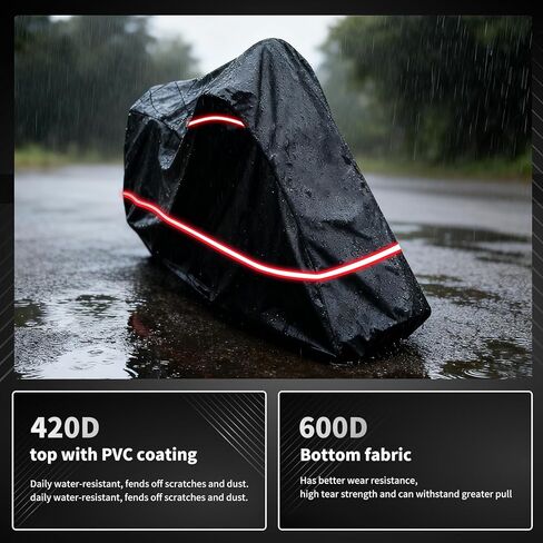 Full Enclosed Motorcycle Cover - Waterproof for Outdoor & Indoor Storage,Heavy 600D Duty with Reflective Strips,Fits Scooters & Touring Motorcycles up to Length96.5" x 45" x 53"Black in Saudi Arabia