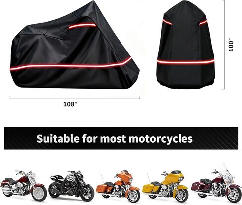 Full Enclosed Motorcycle Cover - Waterproof for Outdoor & Indoor Storage,Heavy 600D Duty with Reflective Strips,Fits Scooters & Touring Motorcycles up to Length96.5" x 45" x 53"Black in Saudi Arabia