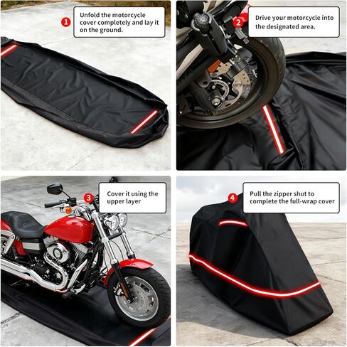 Full Enclosed Motorcycle Cover - Waterproof for Outdoor & Indoor Storage,Heavy 600D Duty with Reflective Strips,Fits Scooters & Touring Motorcycles up to Length96.5" x 45" x 53"Black in Saudi Arabia