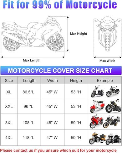 Full Enclosed Large Motorcycle Cover Waterproof Outdoor/Indoor Storage Waterproof Motorcycle Cover Heavy Duty with Reflective Strips Fits Motorcycles Length up to 118" with Side+Top Box in Saudi Arabia