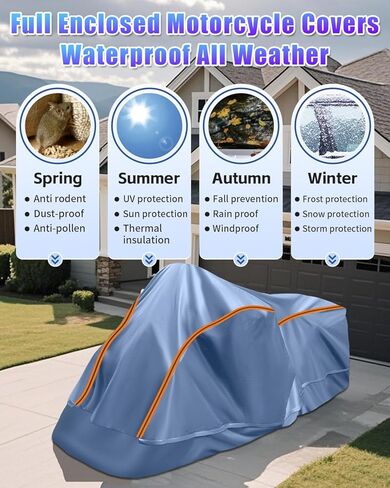 Full Enclosed Motorcycle Cover Waterproof Outdoor/Indoor Storage Waterproof Motorcycle Cover Heavy Duty Fits Cruiser/Dirtbike/Touring Motorcycles Length up to 108" with Reflective Strips in Saudi Arabia