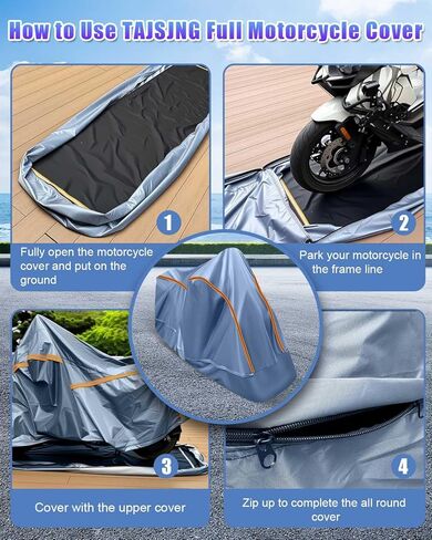 Full Enclosed Motorcycle Cover Waterproof Outdoor/Indoor Storage Waterproof Motorcycle Cover Heavy Duty Fits Cruiser/Dirtbike/Touring Motorcycles Length up to 108" with Reflective Strips in Saudi Arabia
