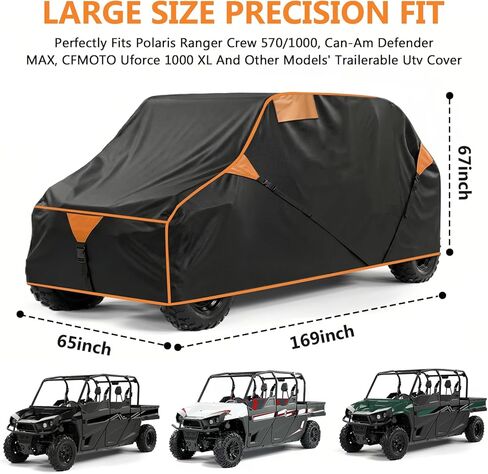 غطاء UTV قابل للمقطورة يناسب Polaris Ranger Crew أو Can-Am Defender MAX وCFMOTO Uforce 1000XL، غطاء UTV قابل للمقطورة للمركبات ذات 4-6 مقاعد مع أشرطة مقاومة للرياح وقاع مرن in Kuwait