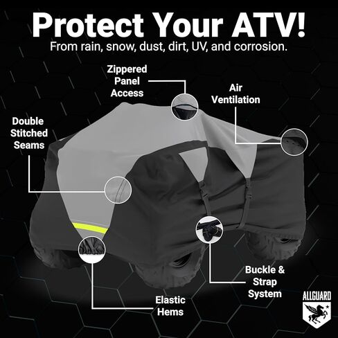 AllGuard Weatherproof Max ATV Cover, Heavy Duty 600D Marine Grade Polyester, Protects from Rain, Snow, Sun, UV & More - Gray/Black (Large - Fits Length: 86" to 96") in Saudi Arabia