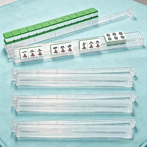 Non-Slip Scalloped Mahjong Racks with Pushers - Set of 4 Pack Clear Acrylic Racks, American Mahjong Tile Racks Accessories,Gift-Ready Mahjong Gifts (Clear) in Saudi Arabia