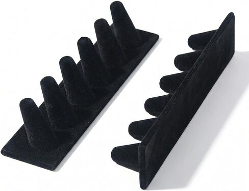 2 Pack Velvet Ring Display Stand, Black Jewelry Ring Holder Organizer with Multiple Ring Cones, Ring Showcase for Vendors, Craft Fairs, Boutique Counter, Dresser Storage, 7.28" x 1.77" x 1.18" in Saudi Arabia