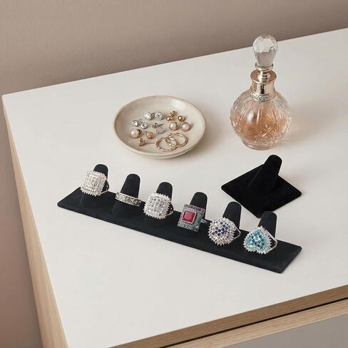 2 Pack Velvet Ring Display Stand, Black Jewelry Ring Holder Organizer with Multiple Ring Cones, Ring Showcase for Vendors, Craft Fairs, Boutique Counter, Dresser Storage, 7.28" x 1.77" x 1.18" in Saudi Arabia