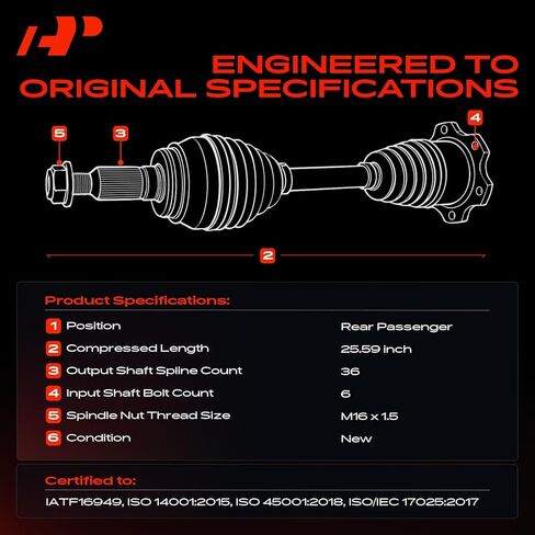 A-Premium CV Axle Shaft Assembly Compatible with Volkswagen Tiguan 2018-2019, Arteon 2019 & Audi Q3 2019, TT Quattro 2016-2019, 2.0L, Rear Left Driver Side, Replace# 3Q0501203 in Saudi Arabia