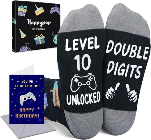 HAPPYPOP 10 Year Old Birthday Gifts Ideas for Boys - Socks for Tween Girls Age 10 in Gift Box, Presents for 10 Year Olds, Ten Year Old Gifts for Kids with Greeting Card in Saudi Arabia