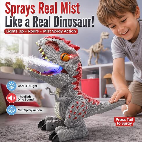 Dinosaur Toys for Kids 2-4 5-7 Years, Mist Spray Dinosaur Toy with Roar and Lights, Trex Indominus Rex Dinosaurs, Interactive No Remote Control Dino Toys 3-5 Year Old Boys Birthday Gift in Saudi Arabia