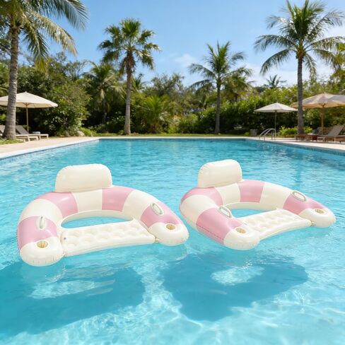 2 pcs Inflatable Pool Float Chair - 43" Pool Floaties Chair Floats Loungers for Swimming Pools Floating Lounger with Cup Holders Party Floaties for Adults in Saudi Arabia