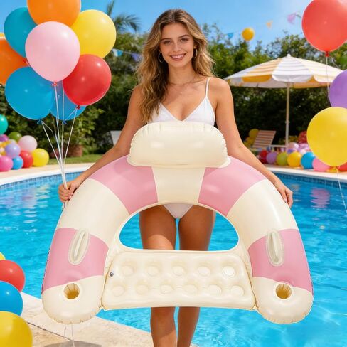 2 pcs Inflatable Pool Float Chair - 43" Pool Floaties Chair Floats Loungers for Swimming Pools Floating Lounger with Cup Holders Party Floaties for Adults in Saudi Arabia