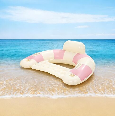 2 pcs Inflatable Pool Float Chair - 43" Pool Floaties Chair Floats Loungers for Swimming Pools Floating Lounger with Cup Holders Party Floaties for Adults in Saudi Arabia