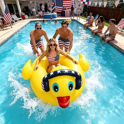 Inflatable Duck Pool Floats Adult - USA 4th of July Pool Float,Giant Patriotic Blow Up Rubber Duck Lake Raft,American Fourth of July Pool Floaties for Summer Beach Swimming Party Decoration in Saudi Arabia