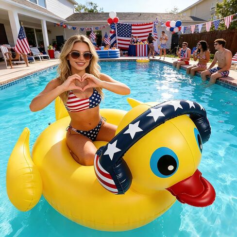 Inflatable Duck Pool Floats Adult - USA 4th of July Pool Float,Giant Patriotic Blow Up Rubber Duck Lake Raft,American Fourth of July Pool Floaties for Summer Beach Swimming Party Decoration in Saudi Arabia