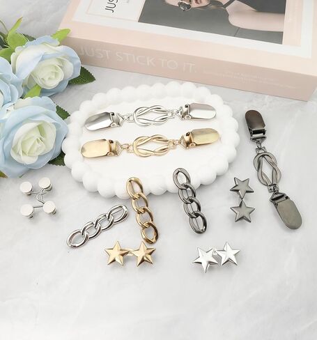 10 Set Waist Cincher Clip Pant Waist Tightener Star Buttons Metal Clips for Loose Jeans No Sewing Reusable Brooch for Clothing Dresses in Saudi Arabia