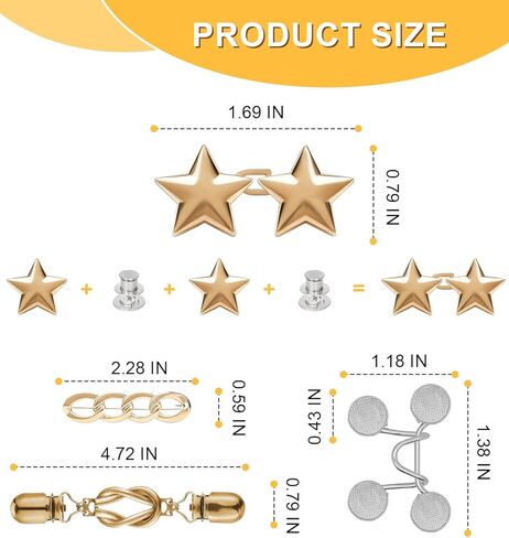 10 Set Waist Cincher Clip Pant Waist Tightener Star Buttons Metal Clips for Loose Jeans No Sewing Reusable Brooch for Clothing Dresses in Saudi Arabia