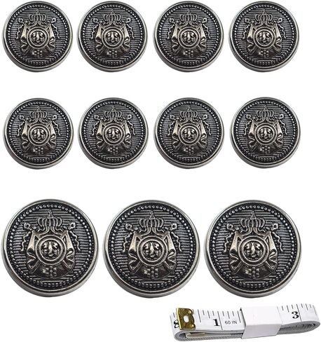 KENDANY 11 Piece Antiqued Black Metal Blazer Button Set - Crown - for Blazer, Suits, Sport Coat, Uniform, (Black 0.59in-0.79in)(15MM 20MM) in Saudi Arabia