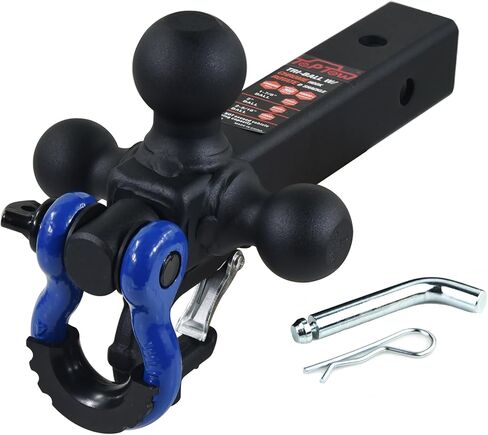 TOPTOW Trailer Hitch Tri-Ball Hitch Mount w/Matte Black Triple Hitch Balls 1-7/8-inch, 2-inch, 2-5/16-inch, Multi-fit for 2 inch Trailer Hitch Receiver, Blue Shackle in Kuwait