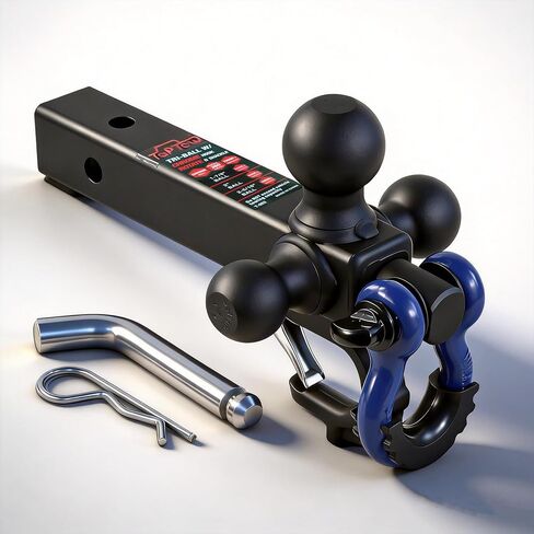 TOPTOW Trailer Hitch Tri-Ball Hitch Mount w/Matte Black Triple Hitch Balls 1-7/8-inch, 2-inch, 2-5/16-inch, Multi-fit for 2 inch Trailer Hitch Receiver, Blue Shackle in Kuwait