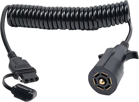 7 Pin to 4 Pin Trailer Adapter 8ft Coiled Cable, 7 Way Blade to 4 Way Flat Trailer Plug Adapter Waterproof, Heavy Duty Tow Light Wiring Trailer Connector for RV, Truck & Vehicles in Saudi Arabia