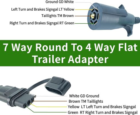 7 Pin to 4 Pin Trailer Adapter 8ft Coiled Cable, 7 Way Blade to 4 Way Flat Trailer Plug Adapter Waterproof, Heavy Duty Tow Light Wiring Trailer Connector for RV, Truck & Vehicles in Saudi Arabia
