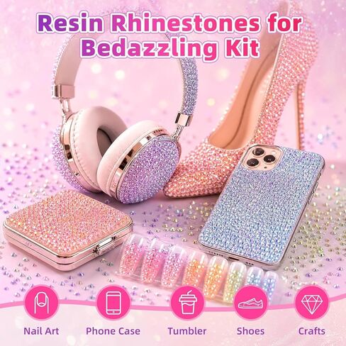 Bedazzling Kit 40000Pcs 40 Colors Jelly Rhinestones, 3mm Multicolor Resin Flatback Gems for Diamond Art with Storage Tray, Bazzling kit with 3Pcs 10ml B7000 Glue for Nail Art Crafting Book Shoes in Kuwait