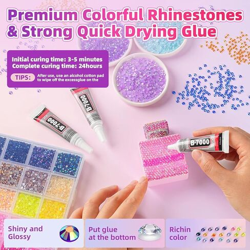 Bedazzling Kit 40000Pcs 40 Colors Jelly Rhinestones, 3mm Multicolor Resin Flatback Gems for Diamond Art with Storage Tray, Bazzling kit with 3Pcs 10ml B7000 Glue for Nail Art Crafting Book Shoes in Kuwait
