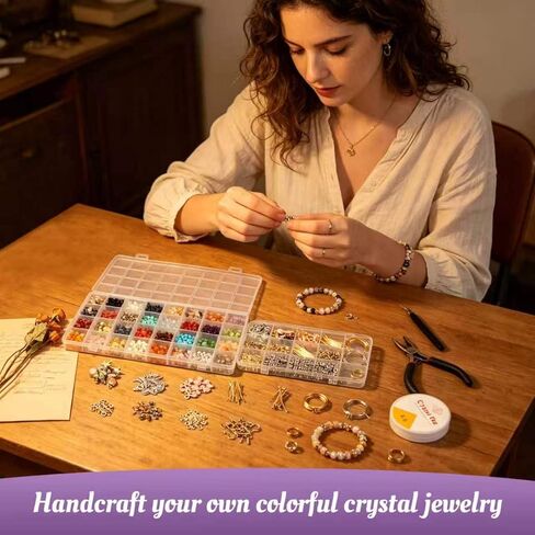 Yinjere Jewelry Making Supplies Kit, 1280pcs Crystal Beads, 32 Colors Gemstone Beads for Jewelry Making, Friendship Bracelet Kit, Bracelet Making Kit, Beads for Earrings, Necklaces DIY in Kuwait