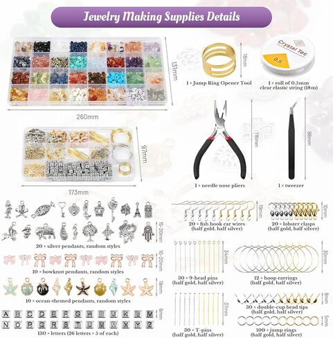 Yinjere Jewelry Making Supplies Kit, 1280pcs Crystal Beads, 32 Colors Gemstone Beads for Jewelry Making, Friendship Bracelet Kit, Bracelet Making Kit, Beads for Earrings, Necklaces DIY in Kuwait