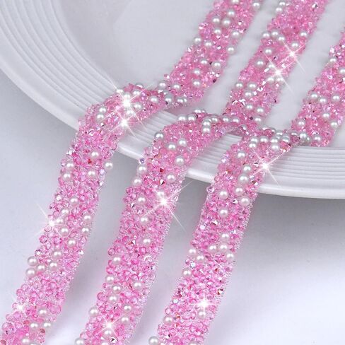 5 Rolls 5 Yards Rhinestone Strips, 0.47 Inch Shiny Lake Blue Diamond Tape, Bling Self Adhesive Crystal Trim, Pearls Rhinestone Tape for DIY Phone Cases & Crafts in Saudi Arabia