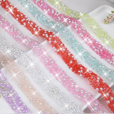 5 Rolls 5 Yards Rhinestone Strips, 0.47 Inch Shiny Lake Blue Diamond Tape, Bling Self Adhesive Crystal Trim, Pearls Rhinestone Tape for DIY Phone Cases & Crafts in Saudi Arabia