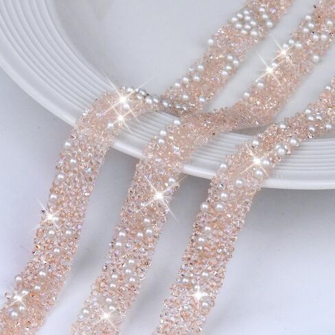 5 Rolls 5 Yards Rhinestone Strips, 0.47 Inch Shiny Lake Blue Diamond Tape, Bling Self Adhesive Crystal Trim, Pearls Rhinestone Tape for DIY Phone Cases & Crafts in Saudi Arabia