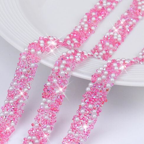 5 Rolls 5 Yards Rhinestone Strips, 0.47 Inch Shiny Lake Blue Diamond Tape, Bling Self Adhesive Crystal Trim, Pearls Rhinestone Tape for DIY Phone Cases & Crafts in Saudi Arabia