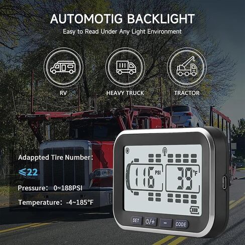 4.3" Trailer Tire Pressure Monitoring System with 10 Sensors, RV TPMS with 5 Alert Modes, Solar Power Wireless TPMS, 80ft Sensing Distance Tire Pressure Monitor for Trailers, Heavy Trucks in Saudi Arabia