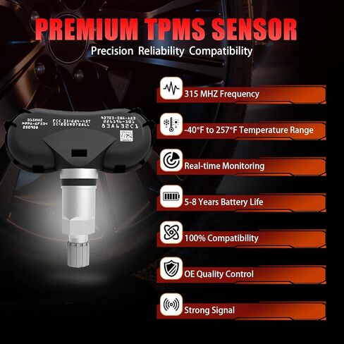 315 ميجا هرتز TPMS، مستشعر ضغط الإطارات المبرمج مسبقًا مناسب لسيارة Honda Civic (2005-2014)، Odyssey (2011-2020)، Fit (2009-2014)، Element (2009-2011)، Insight (2009-2022) (4 قطع) in Kuwait