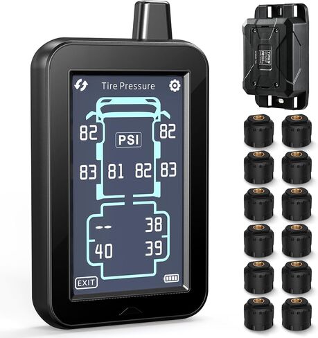 نظام مراقبة ضغط الإطارات GUTA RV، نظام مراقبة ضغط الإطارات مع شاشة LCD ملونة مقاس 4.3 بوصة تعمل باللمس، TPMS مع 10 أجهزة استشعار و6 أوضاع إنذار، معزز الإشارة، 0-188PSI للعجلة RV/المقطورة/العجلة الخامسة in Kuwait