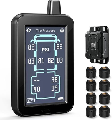 نظام مراقبة ضغط الإطارات GUTA RV، نظام مراقبة ضغط الإطارات مع شاشة LCD ملونة مقاس 4.3 بوصة تعمل باللمس، TPMS مع 10 أجهزة استشعار و6 أوضاع إنذار، معزز الإشارة، 0-188PSI للعجلة RV/المقطورة/العجلة الخامسة in Kuwait