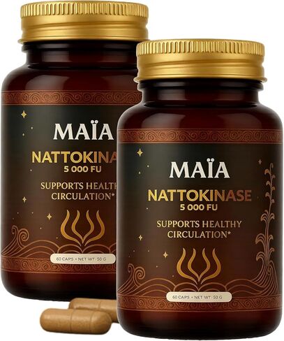 Maia Nattokinase Supplement, with 5000 FU, Supports Arterial Cleanliness and Heart Health, Promotes Healthy Circulation, Added Vitality and Wellness, Plant-Based Capsules, Zero Sugar, 60 Capsules in Saudi Arabia