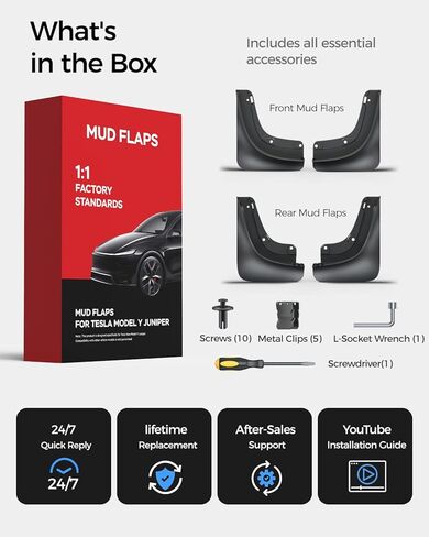 2026 Mud Flaps for Tesla New Model Y Juniper Accessories [Protect Paint, No Drilling Installation] All-Weather Splash Guards for Model Y Juniper 2025-2026, Black (Set of 4) in Saudi Arabia