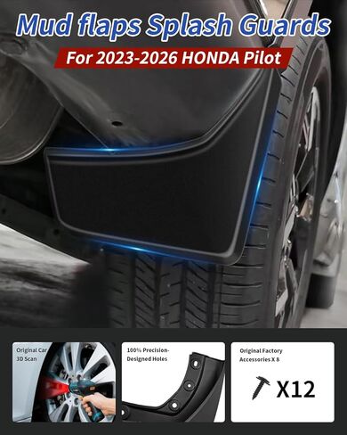 No Drill Mud Flaps for 2023-2026 Honda Pilot, Heavy Duty Front & Rear All Weather Splash Guards Set for LX Sport EX-L Touring Trailsport Elite Black Edition Trims, OEM-Style Black Mud Guards in Saudi Arabia