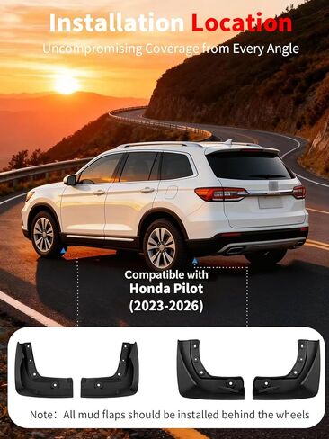 No Drill Mud Flaps for 2023-2026 Honda Pilot, Heavy Duty Front & Rear All Weather Splash Guards Set for LX Sport EX-L Touring Trailsport Elite Black Edition Trims, OEM-Style Black Mud Guards in Saudi Arabia
