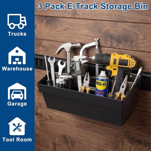 3 Pack Heavy Duty E Track Storage Bins, E-Track Accessories Tool Organizer for Enclosed Trailer, Truck, Cargo Van, Garage, Durable Plastic Storage Baskets for E-Track Rail System, 13 Inch in Saudi Arabia